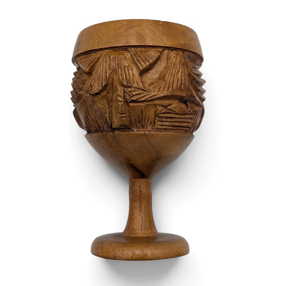 Vintage Hand Carved Wood Goblet Chalice Philippines Tropical Village 6 in